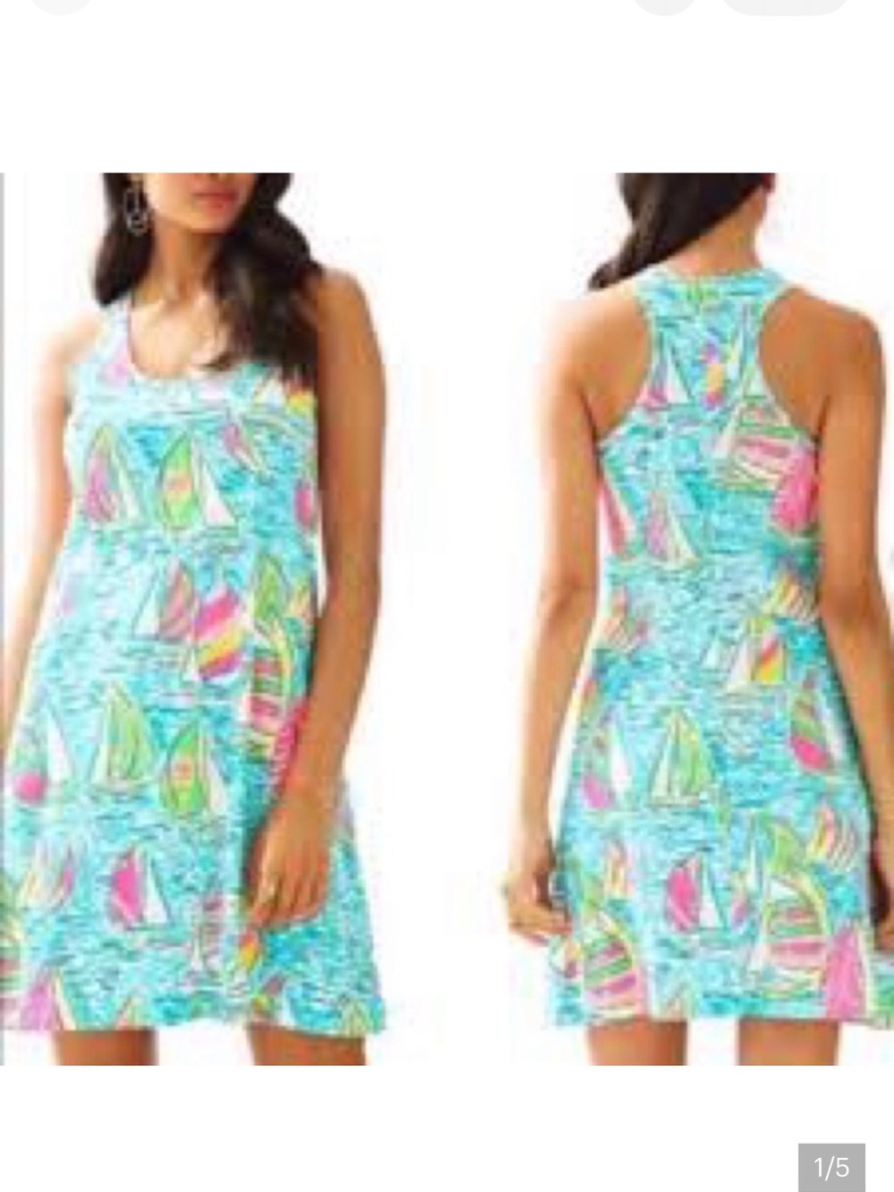 LILLY PULITZER YOU GOTTA REGATTA TANK DRESS Bright Aqua Sailboat Print medium